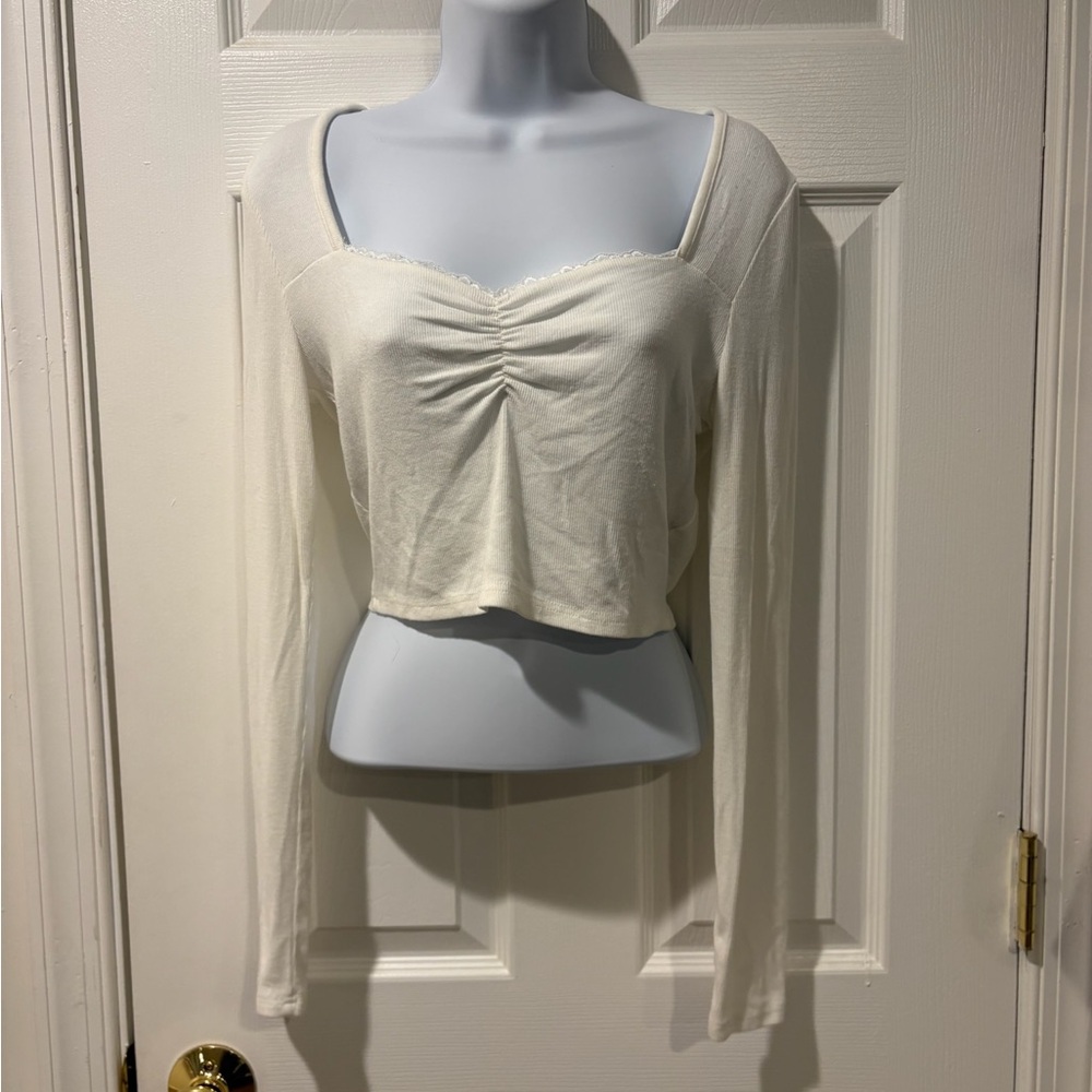 Shein lace trimmed ribbed crop top
